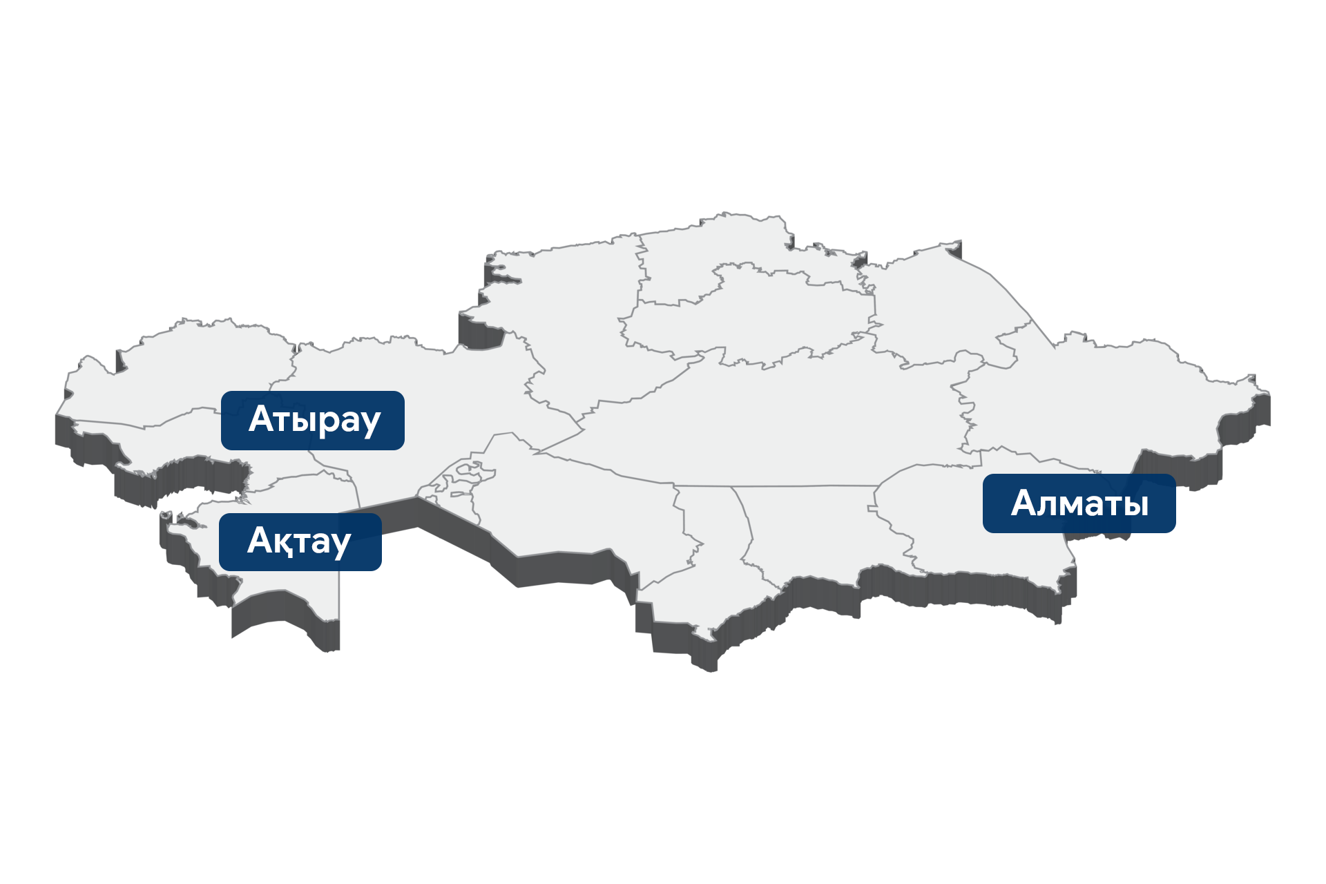 Карта присутствия Riverside Service & Supply в Казахстане: Атырау, Актау, Алматы